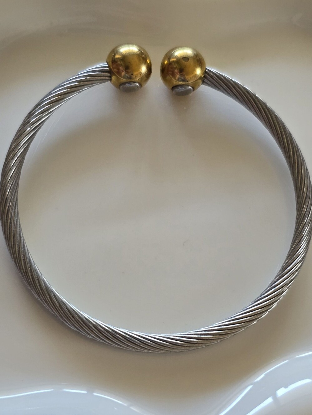 Vintage Two Tone Twisted Rope C Cuff Magnetic Bracelet